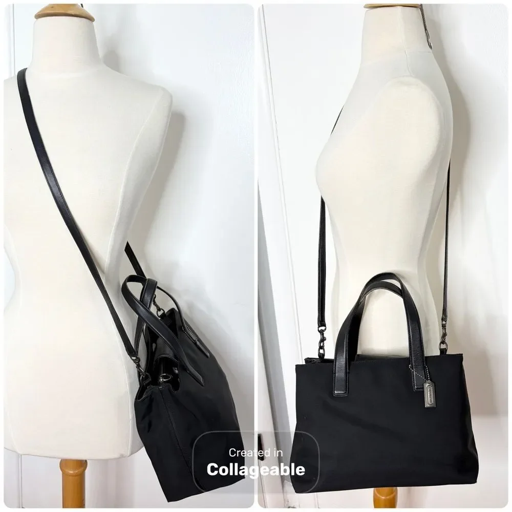 90s Vintage Coach Mercer Satchel 7400 Black Twill Leather Crossbody Tote Bag